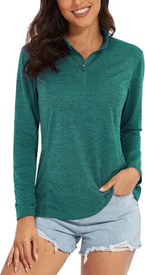 MAGCOMSEN Women's 1/4 Zip Shirts UPF 50  Sun Protection Pullover Long Sleeve Quick Dry Workout Hiking Athletic Shirts