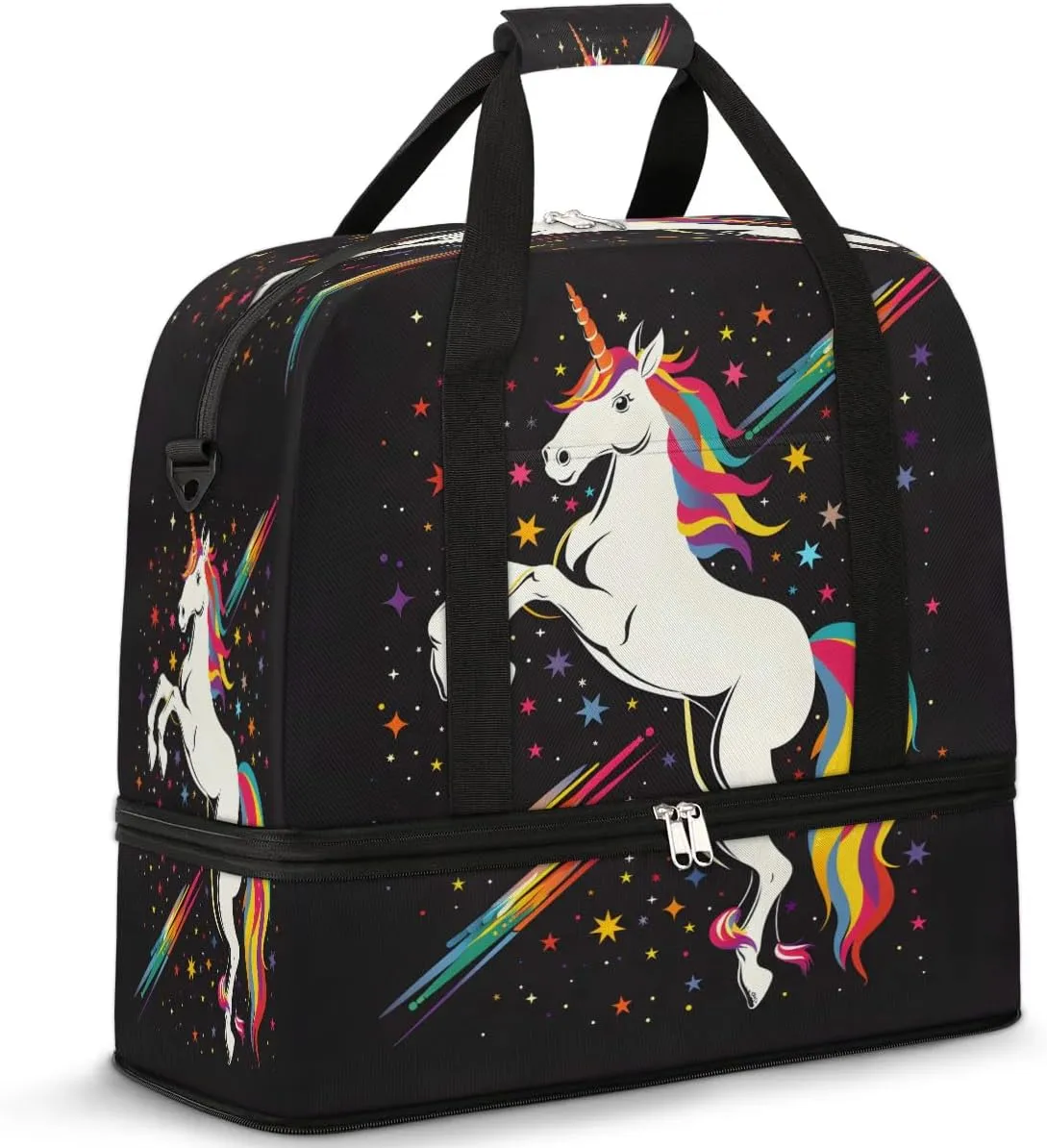 Magical Unicorn Foldable Travel Duffel Bag Overnight Weekender Bags with Shoes Compartment Sports Gym Bags for Men Women