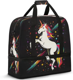 Magical Unicorn Foldable Travel Duffel Bag Overnight Weekender Bags with Shoes Compartment Sports Gym Bags for Men Women