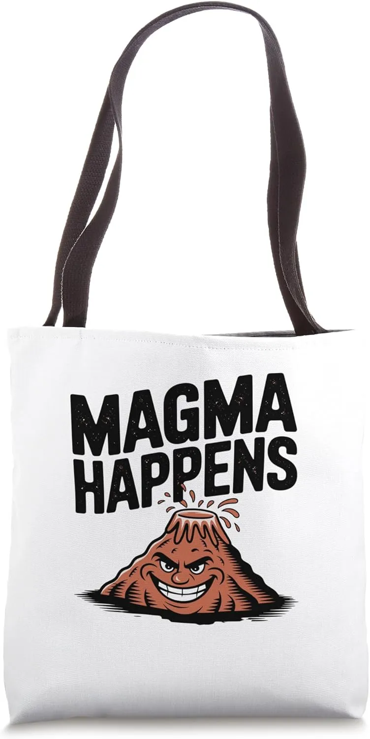 Magma Happens Volcano Smiling Cartoon Lava Tote Bag