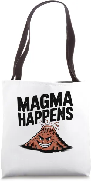Magma Happens Volcano Smiling Cartoon Lava Tote Bag