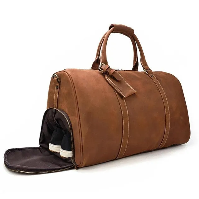 MAHEU Men Genuine Leather Travel Bag Travel Tote Big Weekend Bag Man Cowskin Duffle Bag Hand Luggage Male Handbags Large 60cm