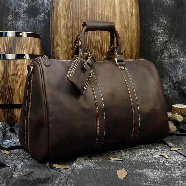 MAHEU Men Genuine Leather Travel Bag Travel Tote Big Weekend Bag Man Cowskin Duffle Bag Hand Luggage Male Handbags Large 60cm