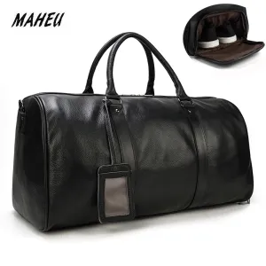 MAHEU Natural Cow Skin Travel Bags Waterproof Men's Leather Overnight Bags Hand Luggage Men Male Weekend Bag Business Man 55cm