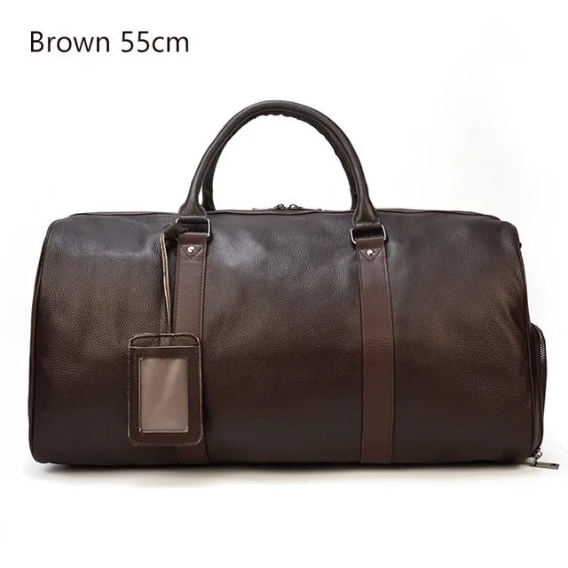 MAHEU Natural Cow Skin Travel Bags Waterproof Men's Leather Overnight Bags Hand Luggage Men Male Weekend Bag Business Man 55cm