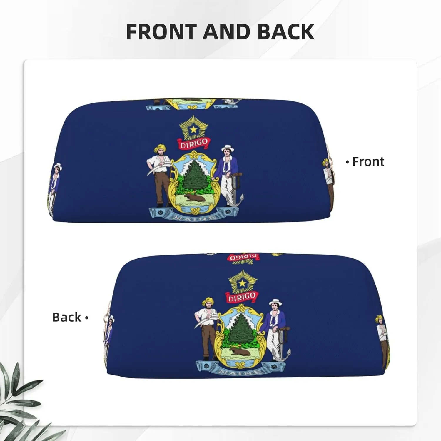 Maine State Flag Print Pencil Case With Zipper, Large Capacity Pen Bag For Pencils, Leather Pouch For Travel