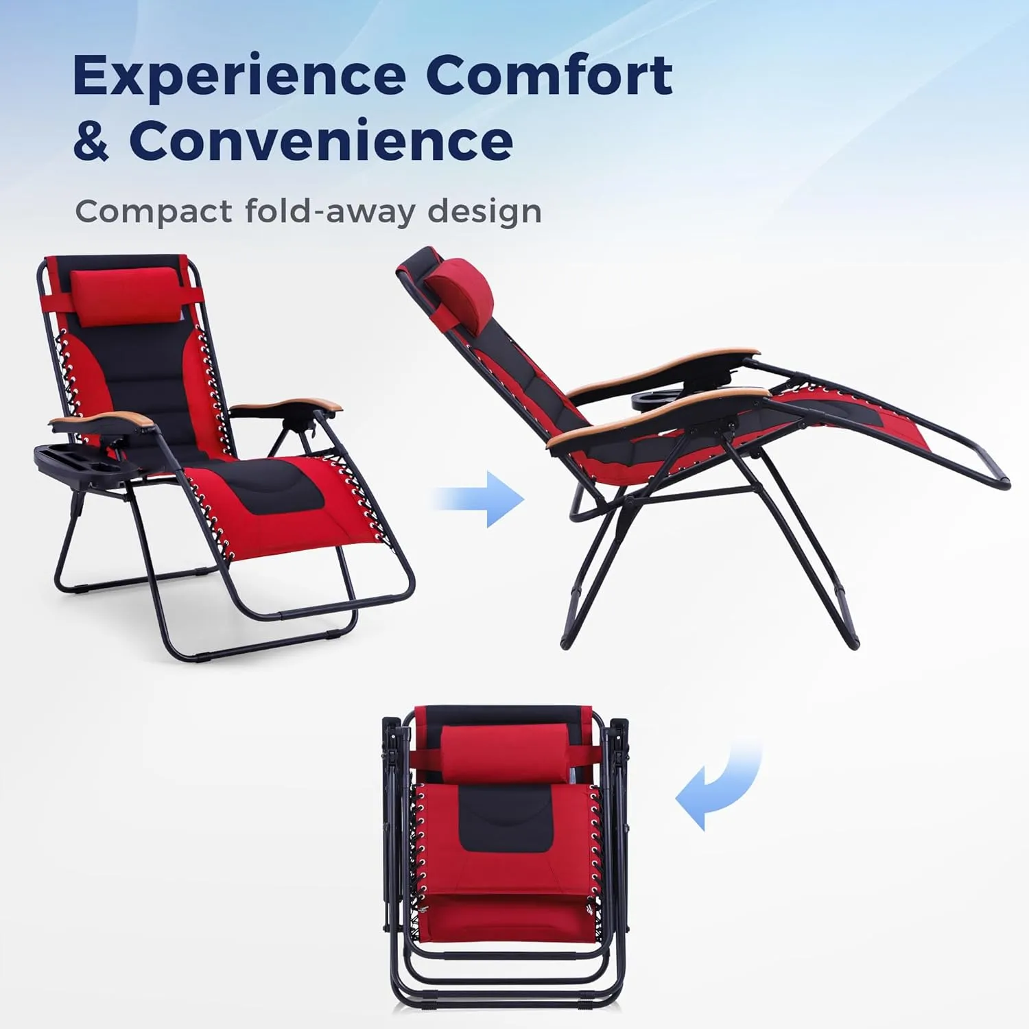 MAISON ARTS Oversized XXL Padded Zero Gravity Lawn Chair Foldable Recliner 30" Wide Seat Anti Gravity Lounge Chair Outdoor Camp Chair for Poolside Backyard Beach, Support 400lbs, Red