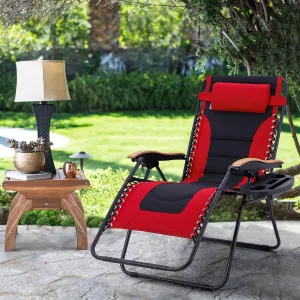 MAISON ARTS Oversized XXL Padded Zero Gravity Lawn Chair Foldable Recliner 30" Wide Seat Anti Gravity Lounge Chair Outdoor Camp Chair for Poolside Backyard Beach, Support 400lbs, Red