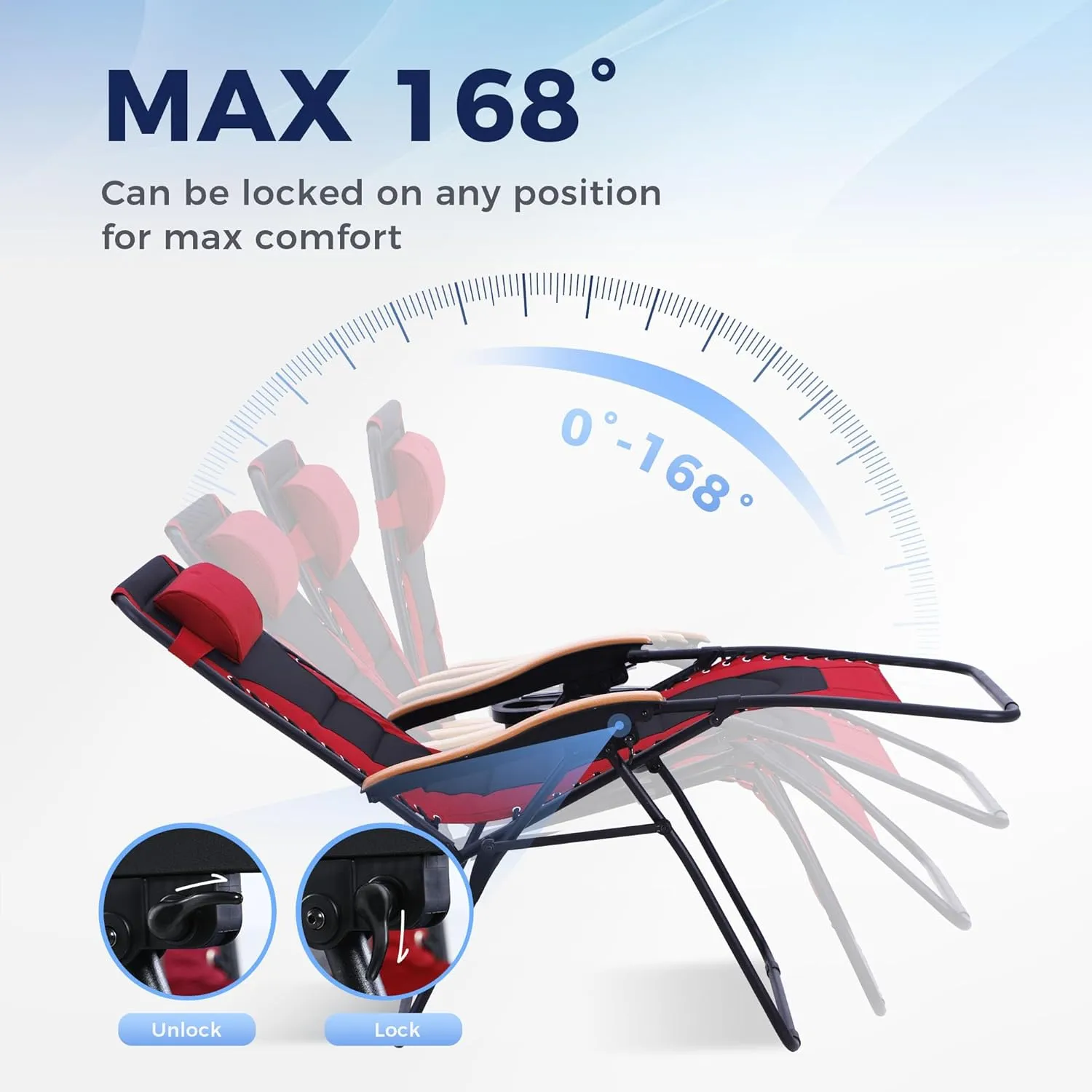 MAISON ARTS Oversized XXL Padded Zero Gravity Lawn Chair Foldable Recliner 30" Wide Seat Anti Gravity Lounge Chair Outdoor Camp Chair for Poolside Backyard Beach, Support 400lbs, Red