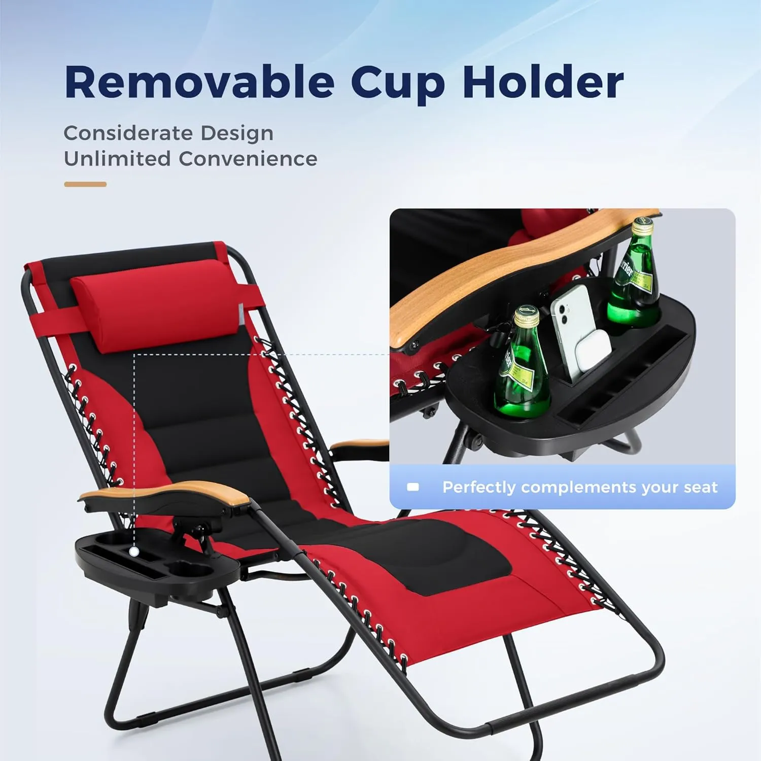 MAISON ARTS Oversized XXL Padded Zero Gravity Lawn Chair Foldable Recliner 30" Wide Seat Anti Gravity Lounge Chair Outdoor Camp Chair for Poolside Backyard Beach, Support 400lbs, Red
