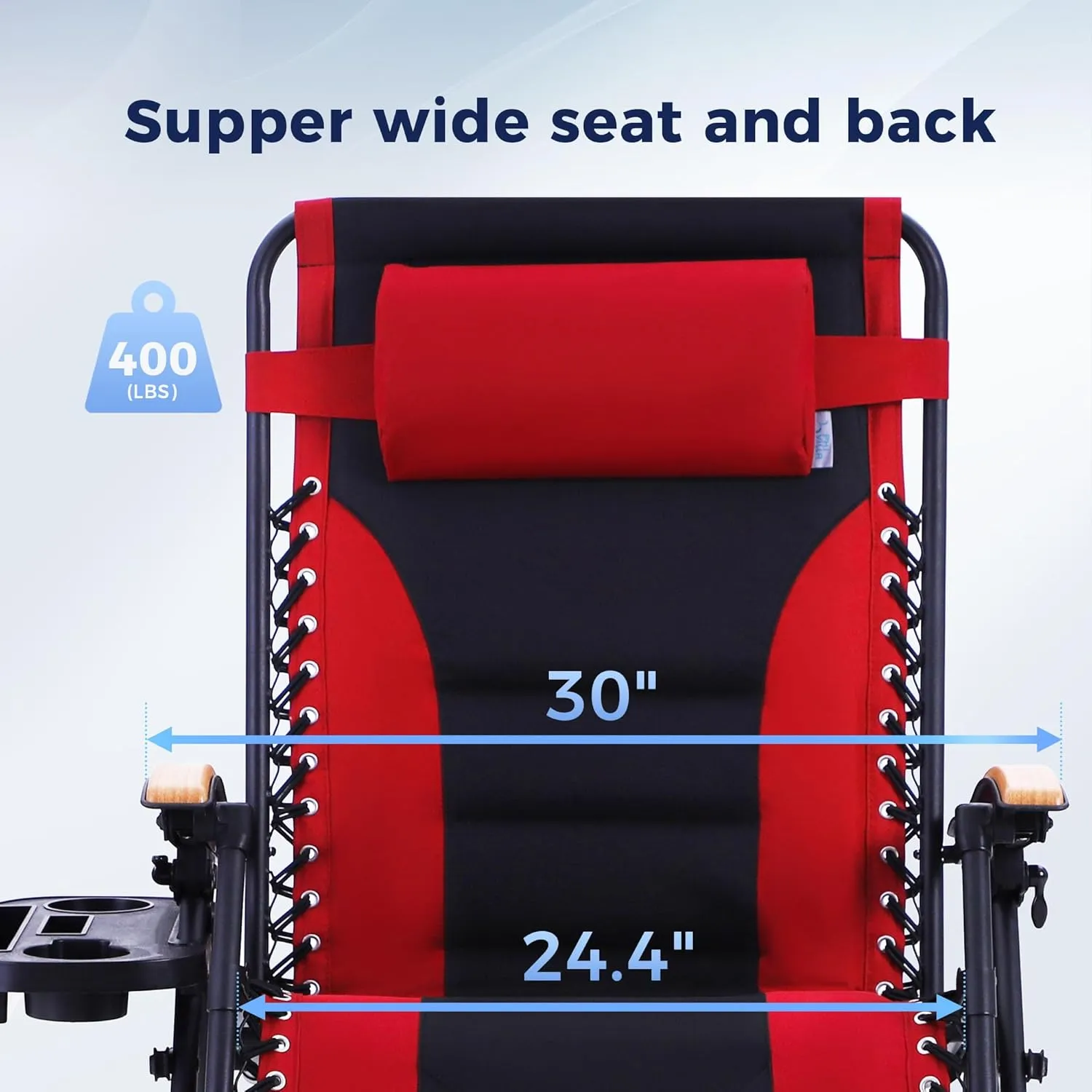 MAISON ARTS Oversized XXL Padded Zero Gravity Lawn Chair Foldable Recliner 30" Wide Seat Anti Gravity Lounge Chair Outdoor Camp Chair for Poolside Backyard Beach, Support 400lbs, Red