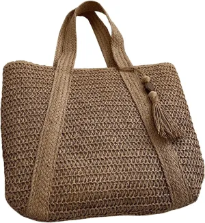 MakeMeChic Women's Tote Bags Tassel Straw Bag Woven Summer Beach Travel Vacation Shoulder Bags