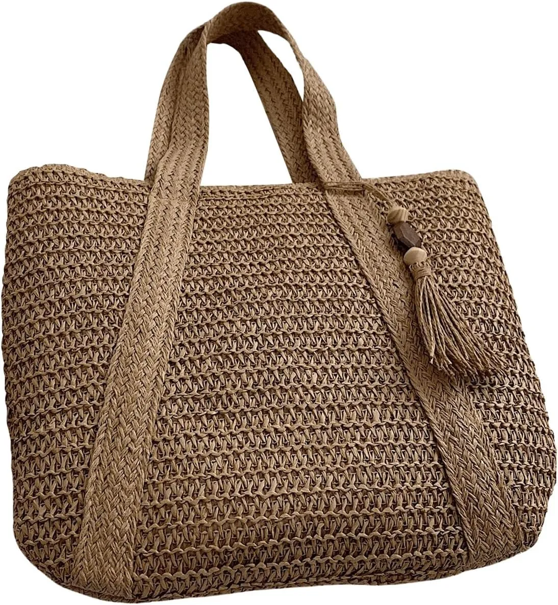 MakeMeChic Women's Tote Bags Tassel Straw Bag Woven Summer Beach Travel Vacation Shoulder Bags