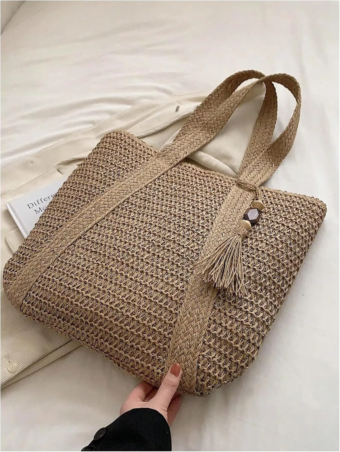 MakeMeChic Women's Tote Bags Tassel Straw Bag Woven Summer Beach Travel Vacation Shoulder Bags