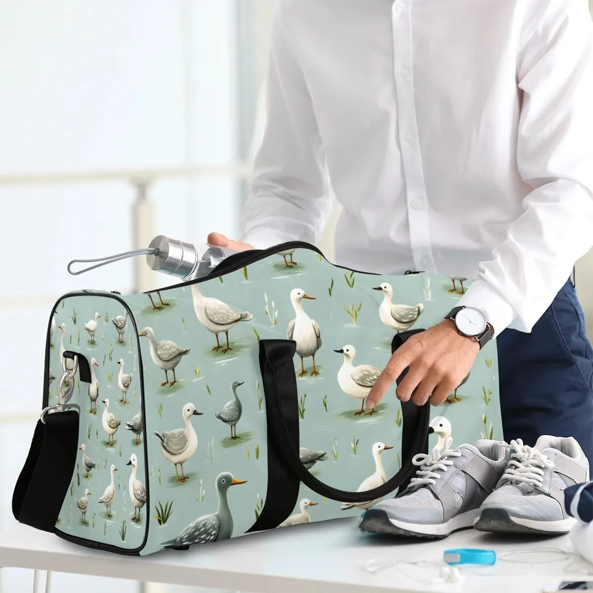 Mallard Ducks Pattern Travel Duffel Bag for Women Men Waterproof Foldable Overnight Weekender Bag Large Capacity Sports Gym Bag
