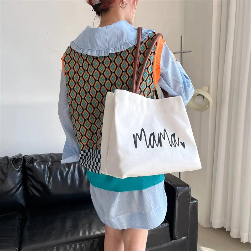 Mama Tote Bag Canvas Fashion Mommy Shoulder Bags Large Capacity Baby Care Diaper Storage Stroller Handbag Mother Gifts