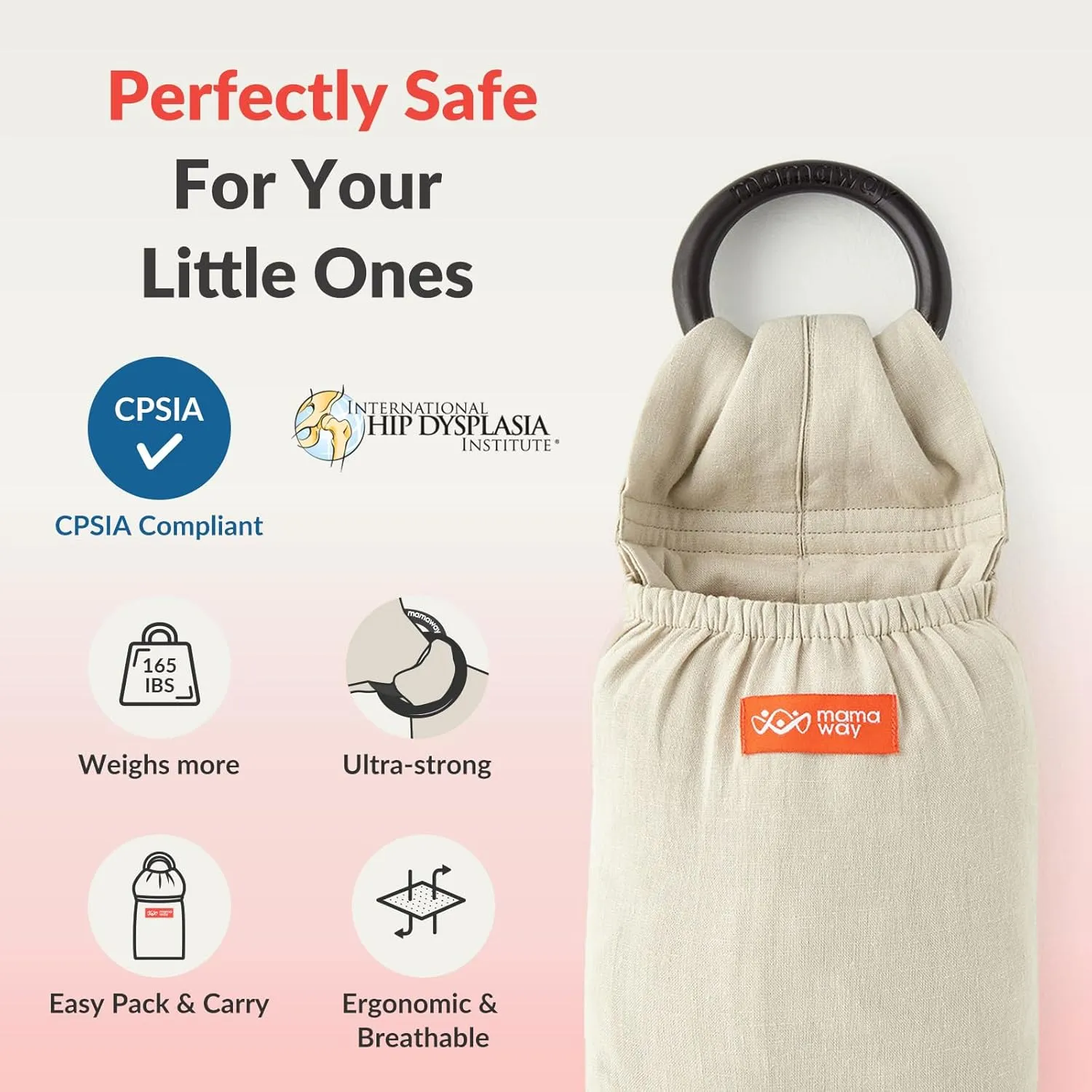 Mamaway Baby Ring Sling Carrier - Newborn and Toddler Sling (Supports up to 154lbs), IHDI Certified, Rayon & Linen Made, Soft & Breathable, Nylon 66 Safety Rings, Storage Pocket Design, Charcoal