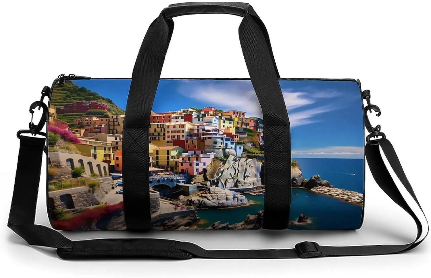 Manarola Italy - Cinque Terre Coastal Town Sports Gym Bag Portable Duffel Bag Travel Workout Bag with Adjustable Strap for Men Women