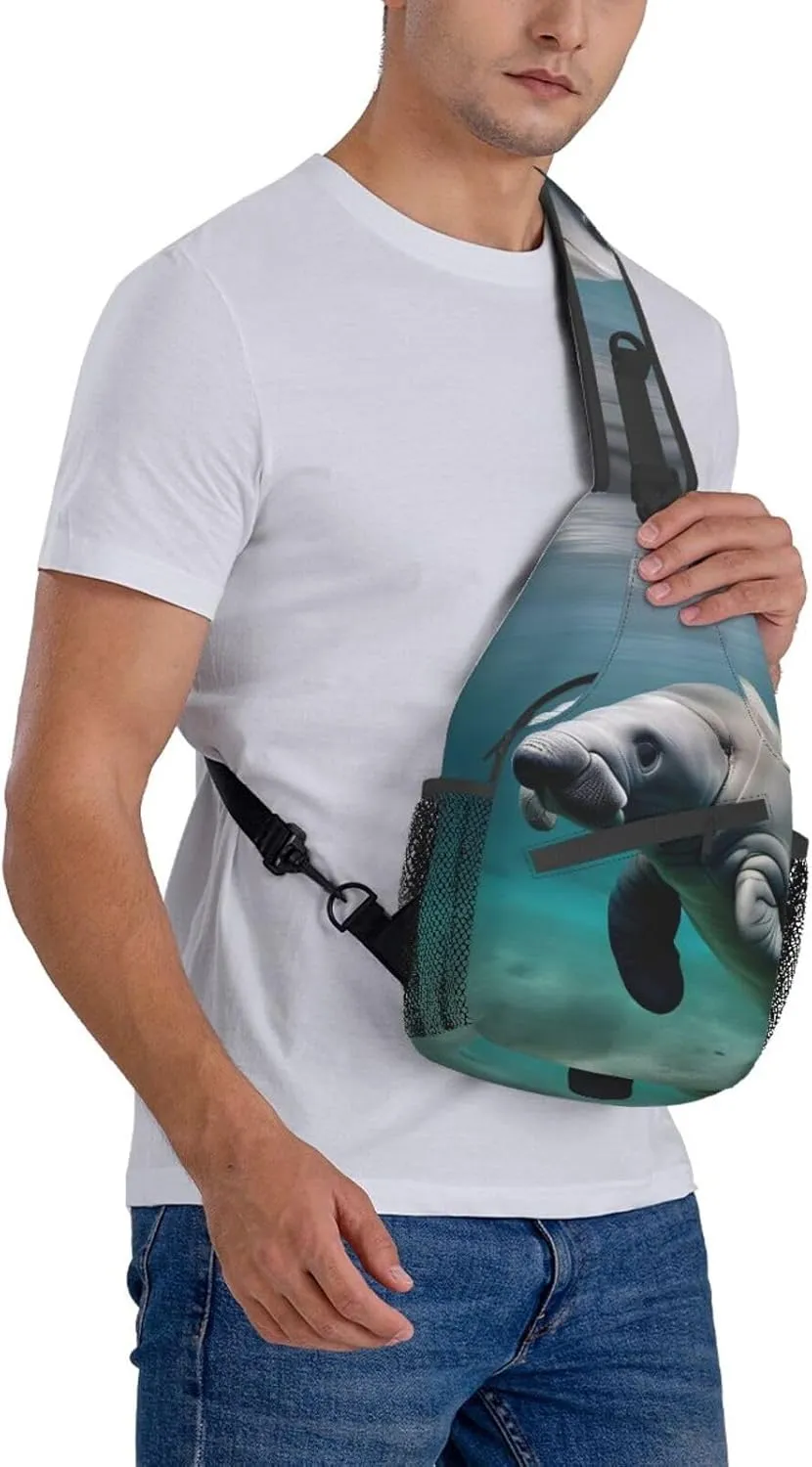 Manatee Animal High Storage Capacity Chest Bag Diagonally Sling Backpack Crossbody Shoulder Bag For Men Women