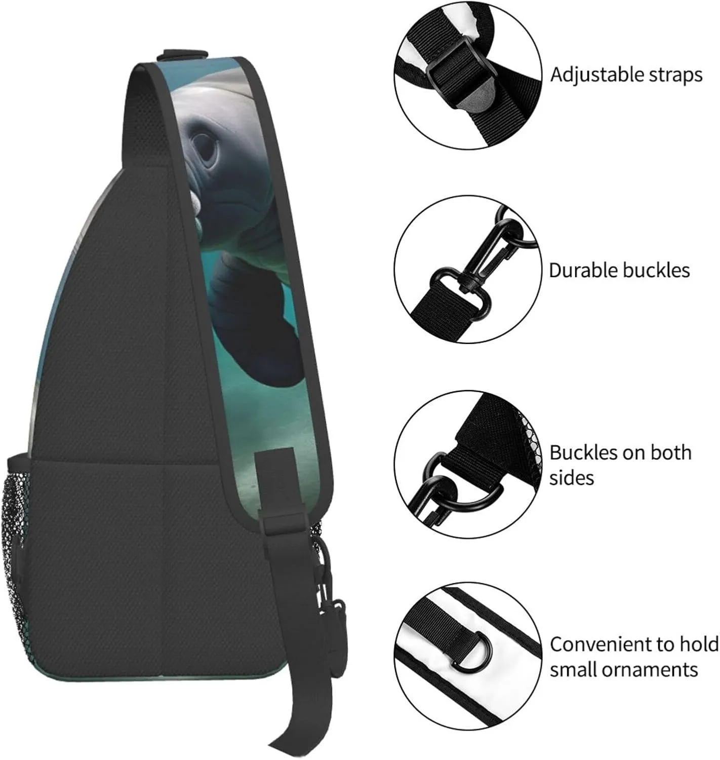 Manatee Animal High Storage Capacity Chest Bag Diagonally Sling Backpack Crossbody Shoulder Bag For Men Women