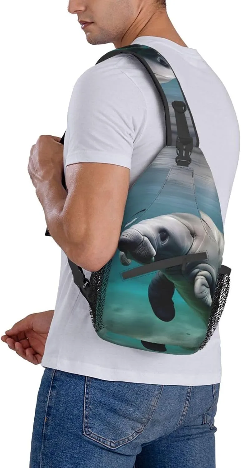 Manatee Animal High Storage Capacity Chest Bag Diagonally Sling Backpack Crossbody Shoulder Bag For Men Women