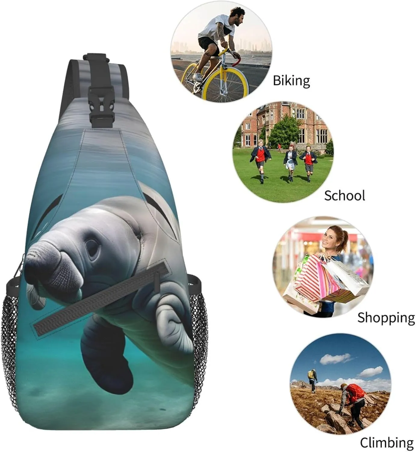 Manatee Animal High Storage Capacity Chest Bag Diagonally Sling Backpack Crossbody Shoulder Bag For Men Women