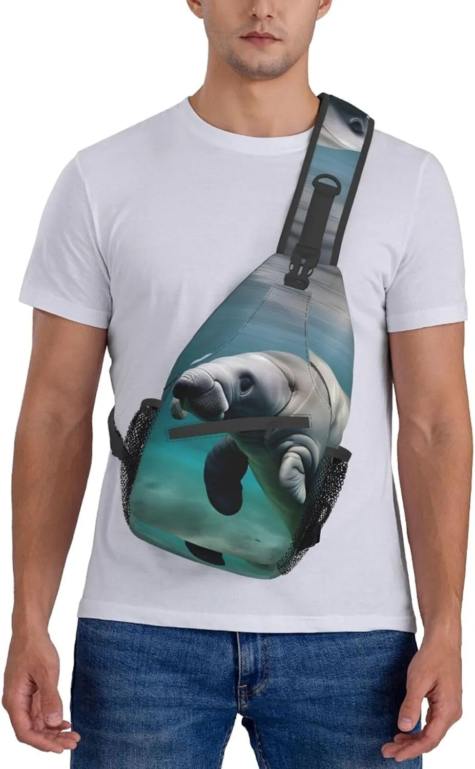 Manatee Animal High Storage Capacity Chest Bag Diagonally Sling Backpack Crossbody Shoulder Bag For Men Women