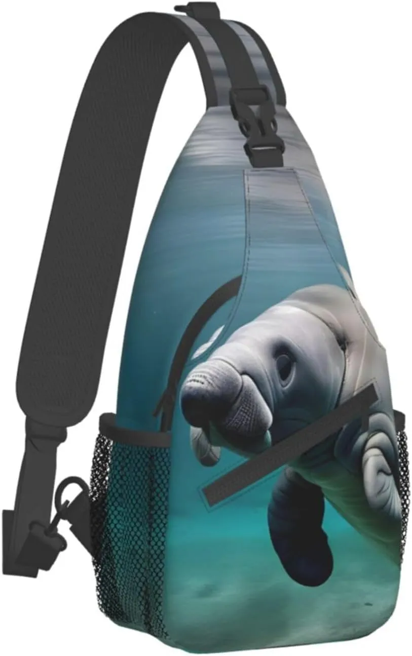 Manatee Animal High Storage Capacity Chest Bag Diagonally Sling Backpack Crossbody Shoulder Bag For Men Women