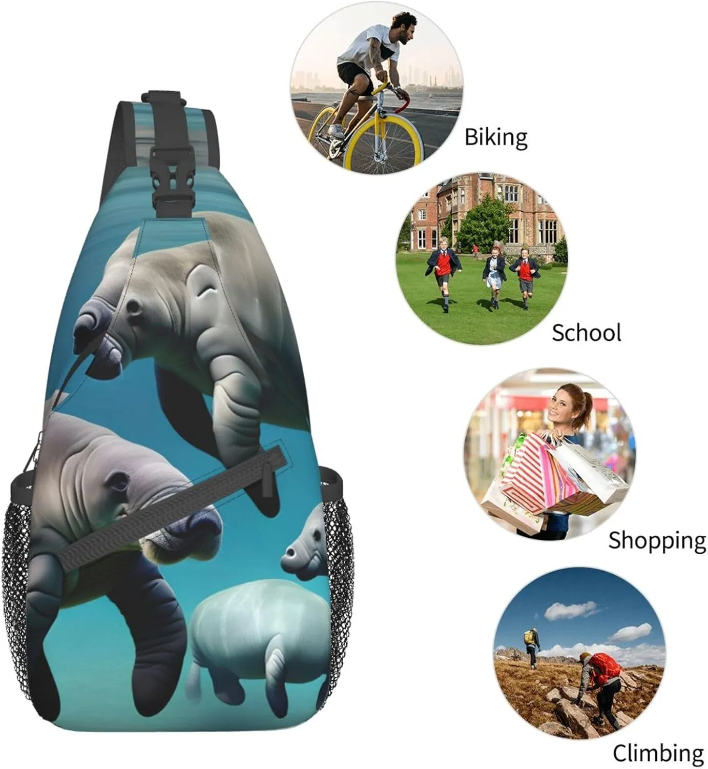 Manatee Animals High Storage Capacity Chest Bag Diagonally Sling Backpack Crossbody Shoulder Bag For Men Women