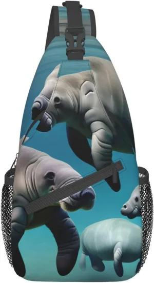 Manatee Animals High Storage Capacity Chest Bag Diagonally Sling Backpack Crossbody Shoulder Bag For Men Women