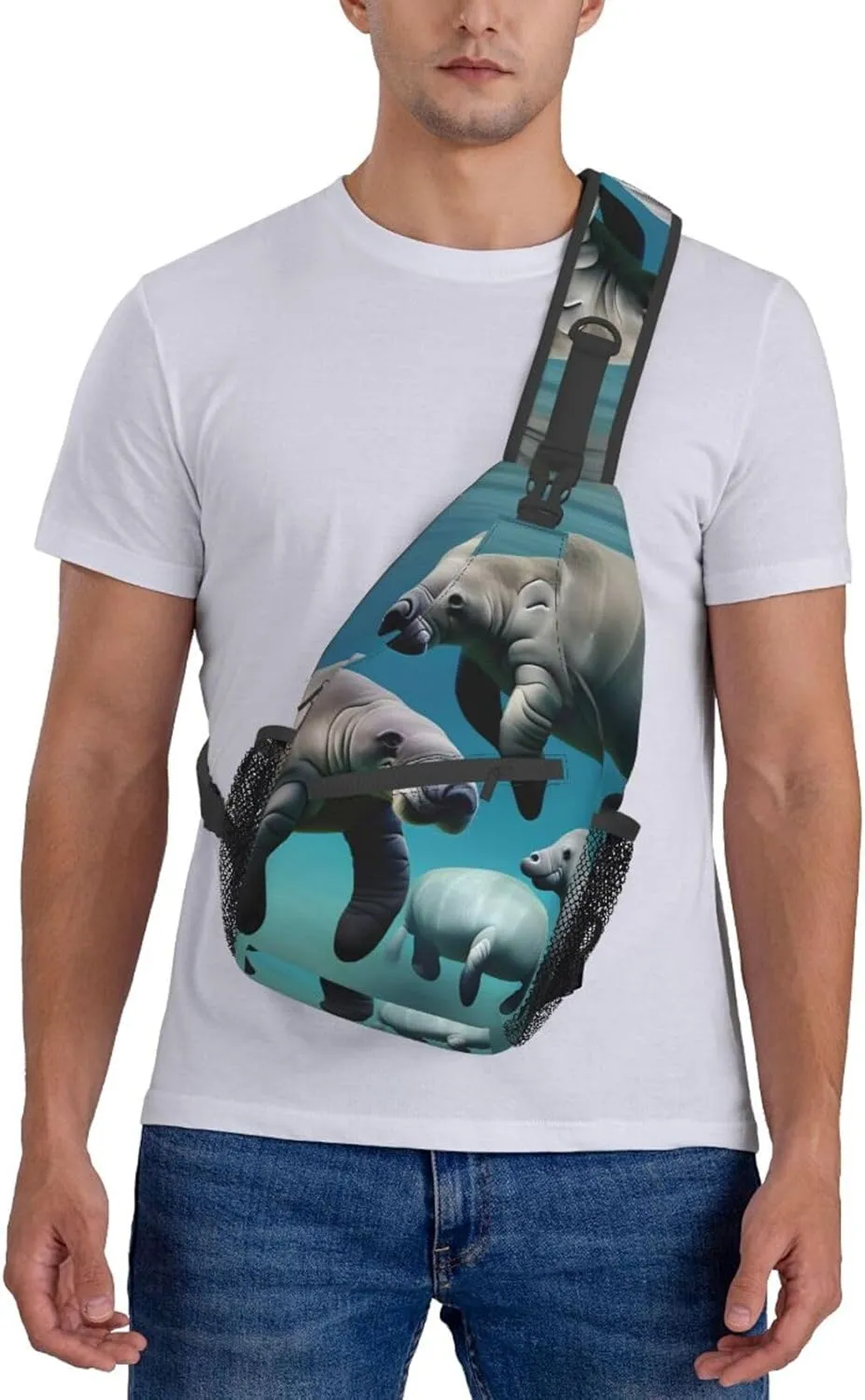 Manatee Animals High Storage Capacity Chest Bag Diagonally Sling Backpack Crossbody Shoulder Bag For Men Women