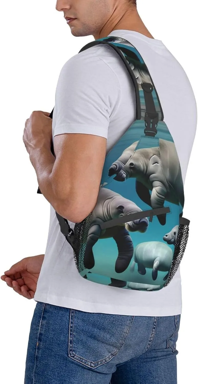 Manatee Animals High Storage Capacity Chest Bag Diagonally Sling Backpack Crossbody Shoulder Bag For Men Women