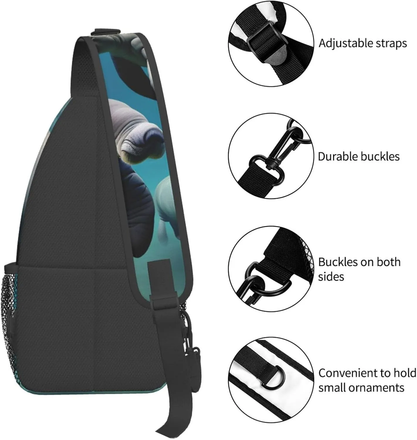 Manatee Animals High Storage Capacity Chest Bag Diagonally Sling Backpack Crossbody Shoulder Bag For Men Women