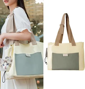 MANON ROSA Dog Bag Carrier Tote Pet Canvas Shoulder Bag for Outdoor Adventures and Travel - Ideal for Small Dogs Cats Kitten Puppies (Beige)
