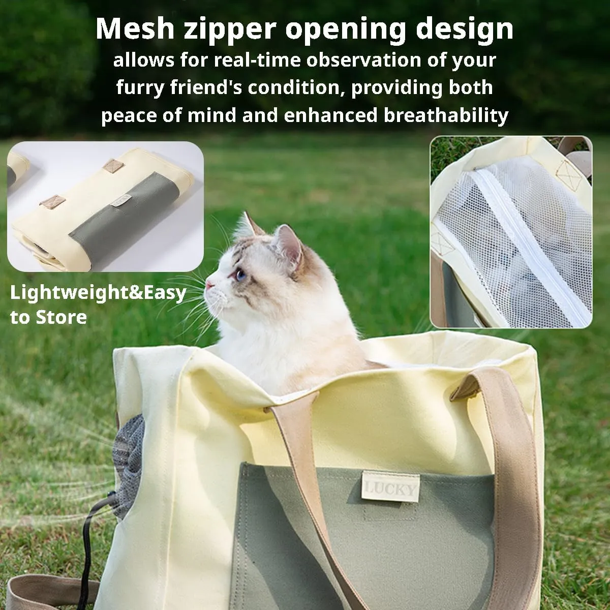MANON ROSA Dog Bag Carrier Tote Pet Canvas Shoulder Bag for Outdoor Adventures and Travel - Ideal for Small Dogs Cats Kitten Puppies (Beige)