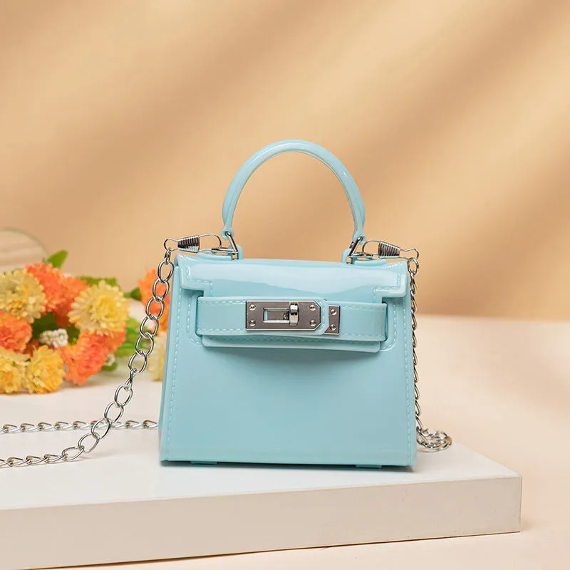 Margaret – Mini Glossy Chain Crossbody Bag with Silver Lock