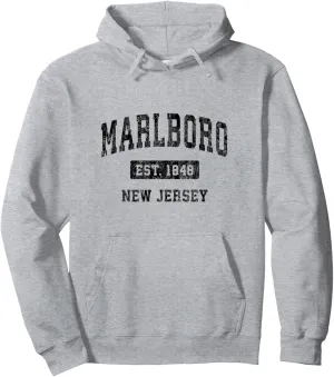 Marlboro New Jersey NJ Vintage Sports Design Black Design Pullover Hoodie