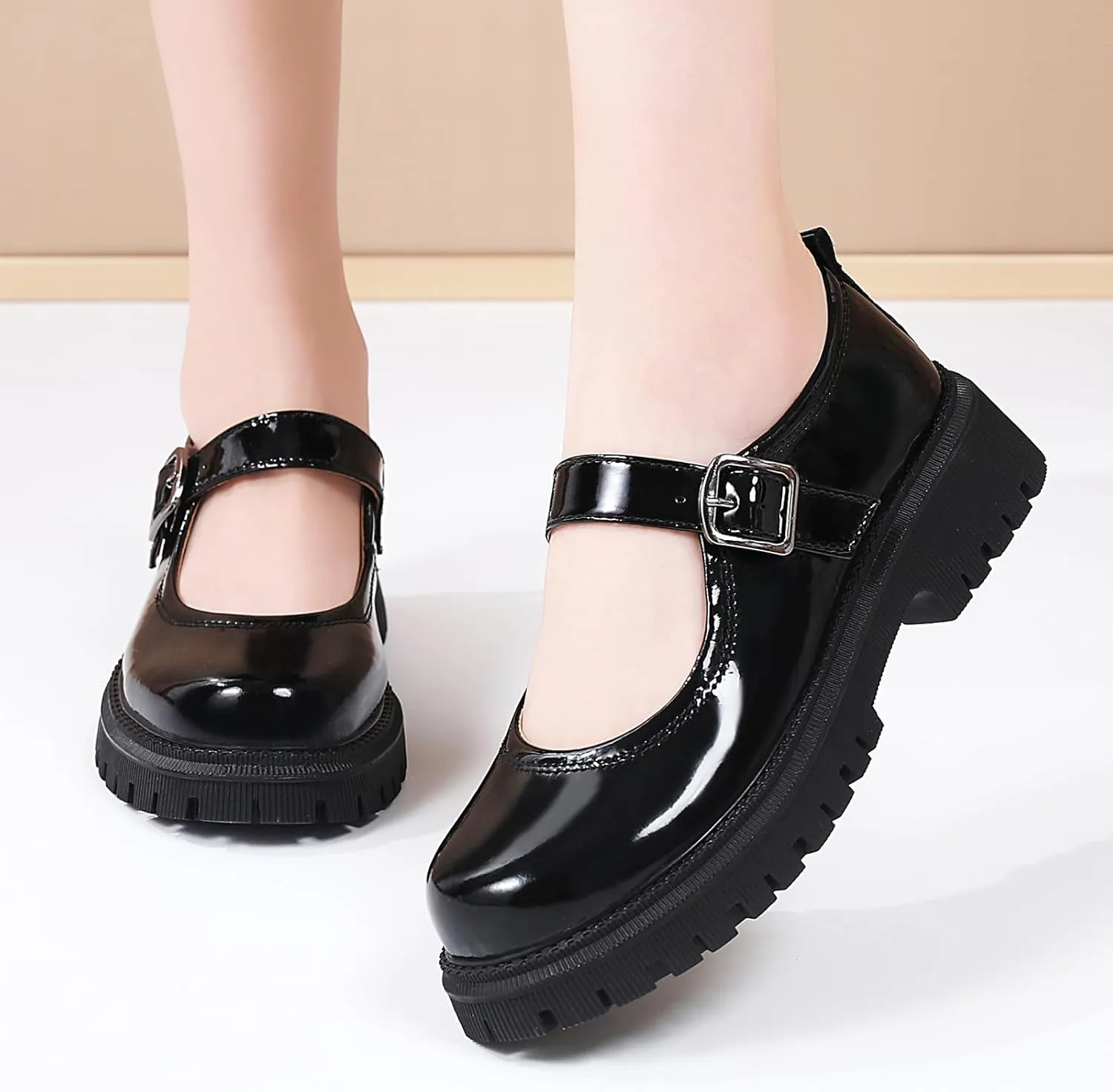 Mary Jane Shoes for Women Platform Mary Janes Pumps Round Toe Non-Slip Casual Shoes Comfortable Dress Shoes Cute School Shoes for Women