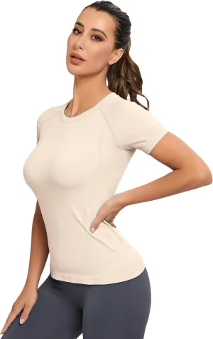 MathCat Workout Shirts for Women, Workout Tops for Women, Yoga Short Sleeve Shirts Soft Seamless Gym Shirts