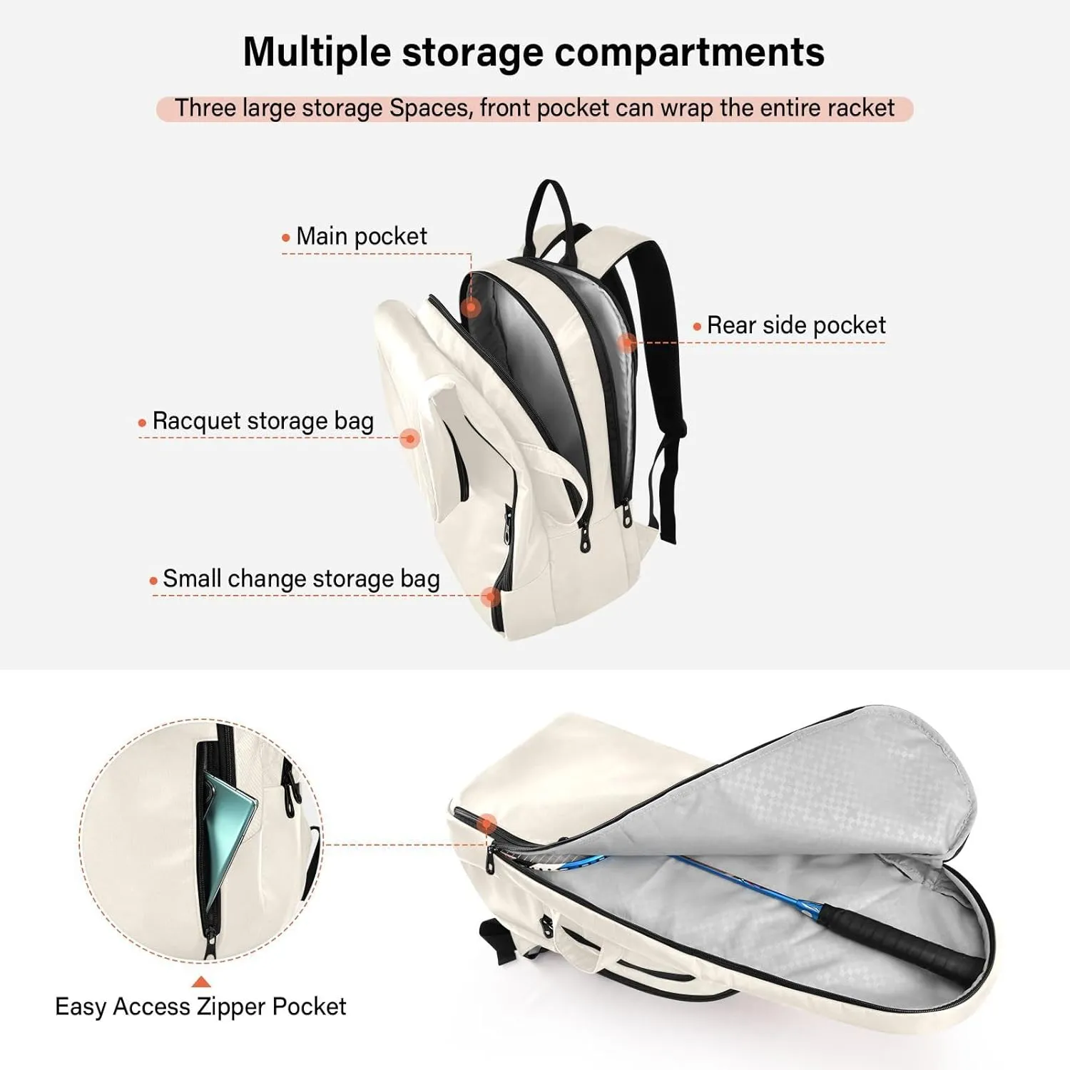 MCHIVER Tennis Bags for Men Women Tennis Backpack Hold 2 Rackets Pickleball Padel Bags 11.81 * 7.87 * 17.11in