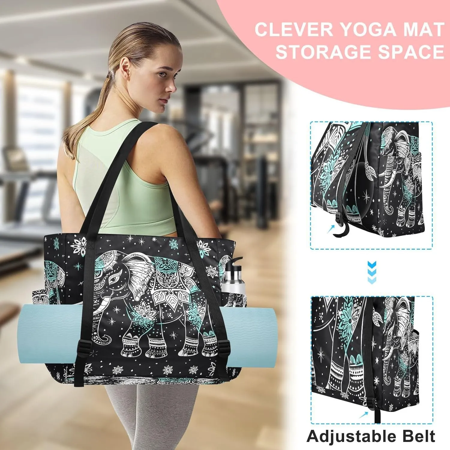 MCHIVER Yoga Bag for Women Men Large Yoga Mat Bag with Adjustable Strap Workout Bags Totes for Pilates Yoga Travel
