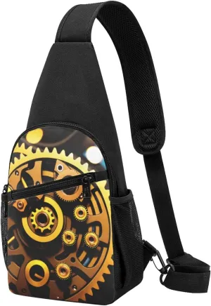 Mechanical Gold Disc Sling Bags For Man And Women Crossbody Chest Bag Shoulder Bag For Casual Sport Daypack