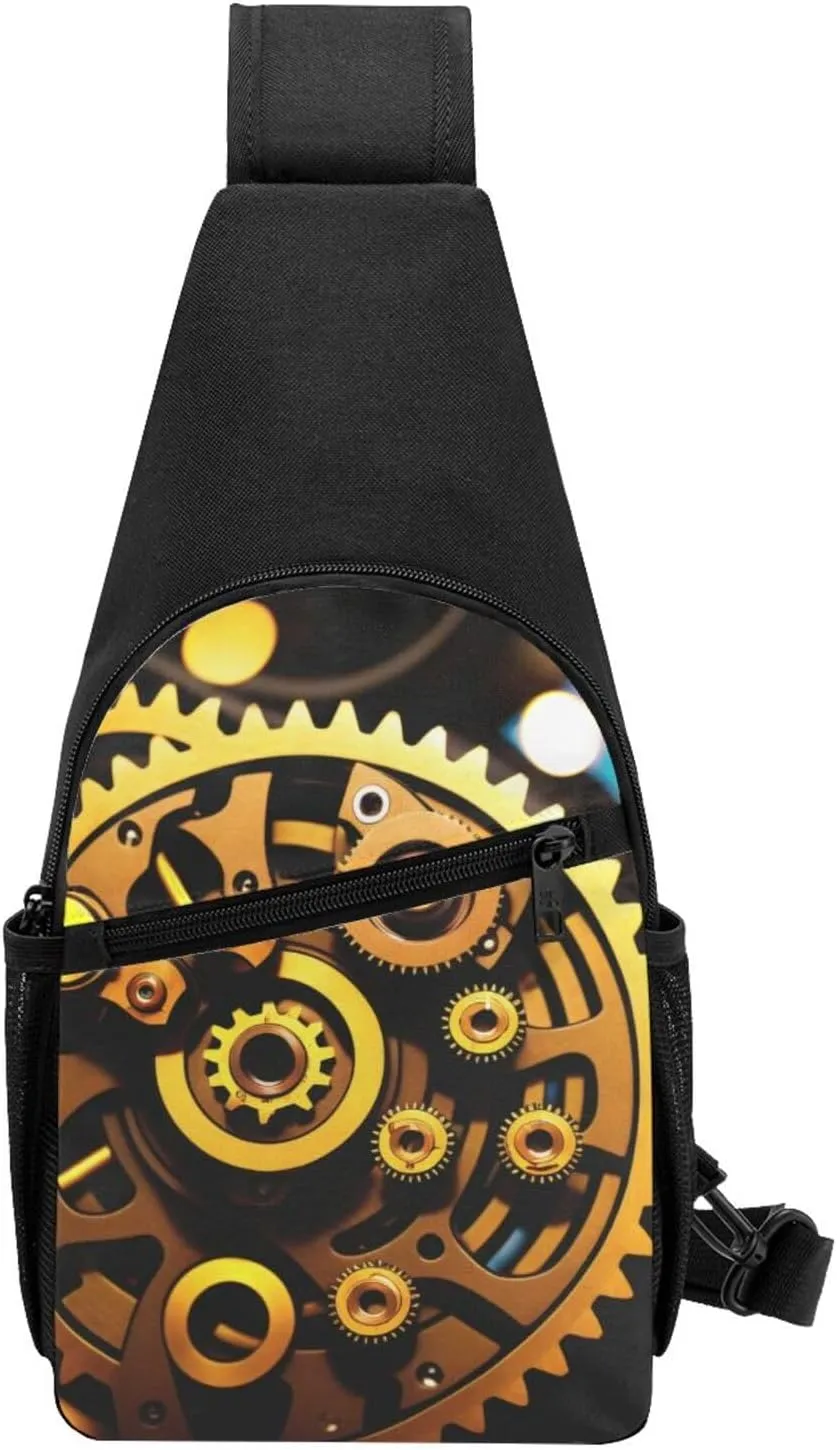 Mechanical Gold Disc Sling Bags For Man And Women Crossbody Chest Bag Shoulder Bag For Casual Sport Daypack