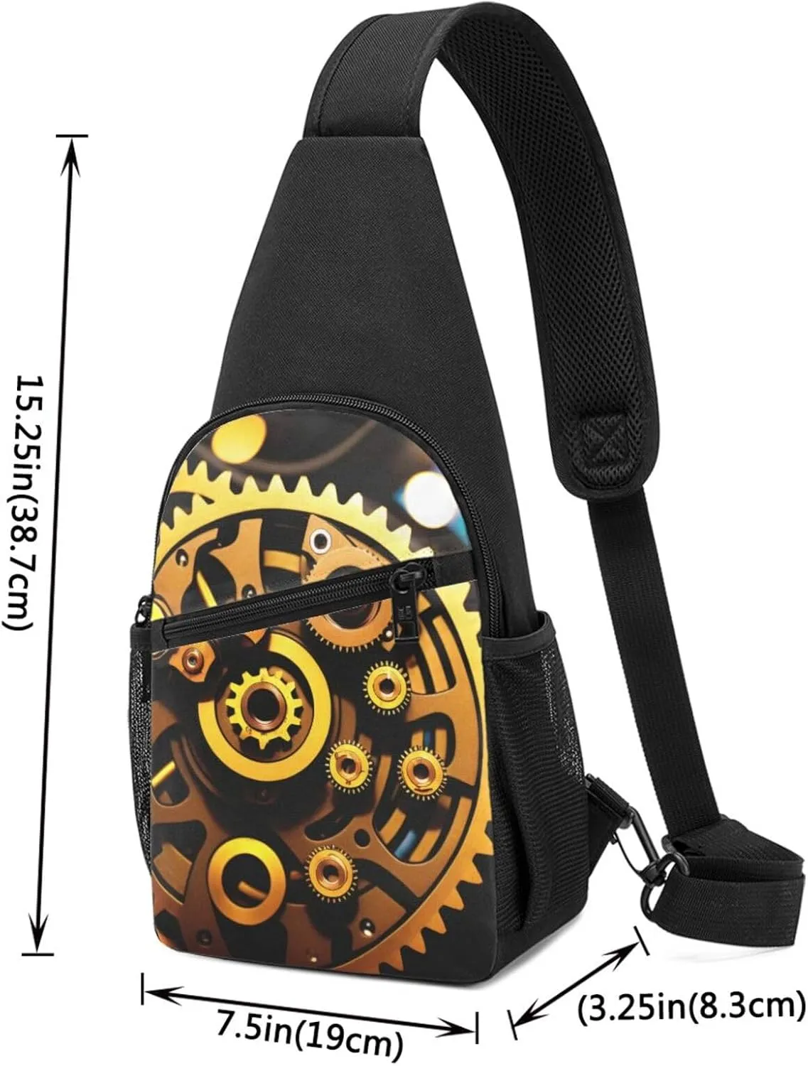 Mechanical Gold Disc Sling Bags For Man And Women Crossbody Chest Bag Shoulder Bag For Casual Sport Daypack