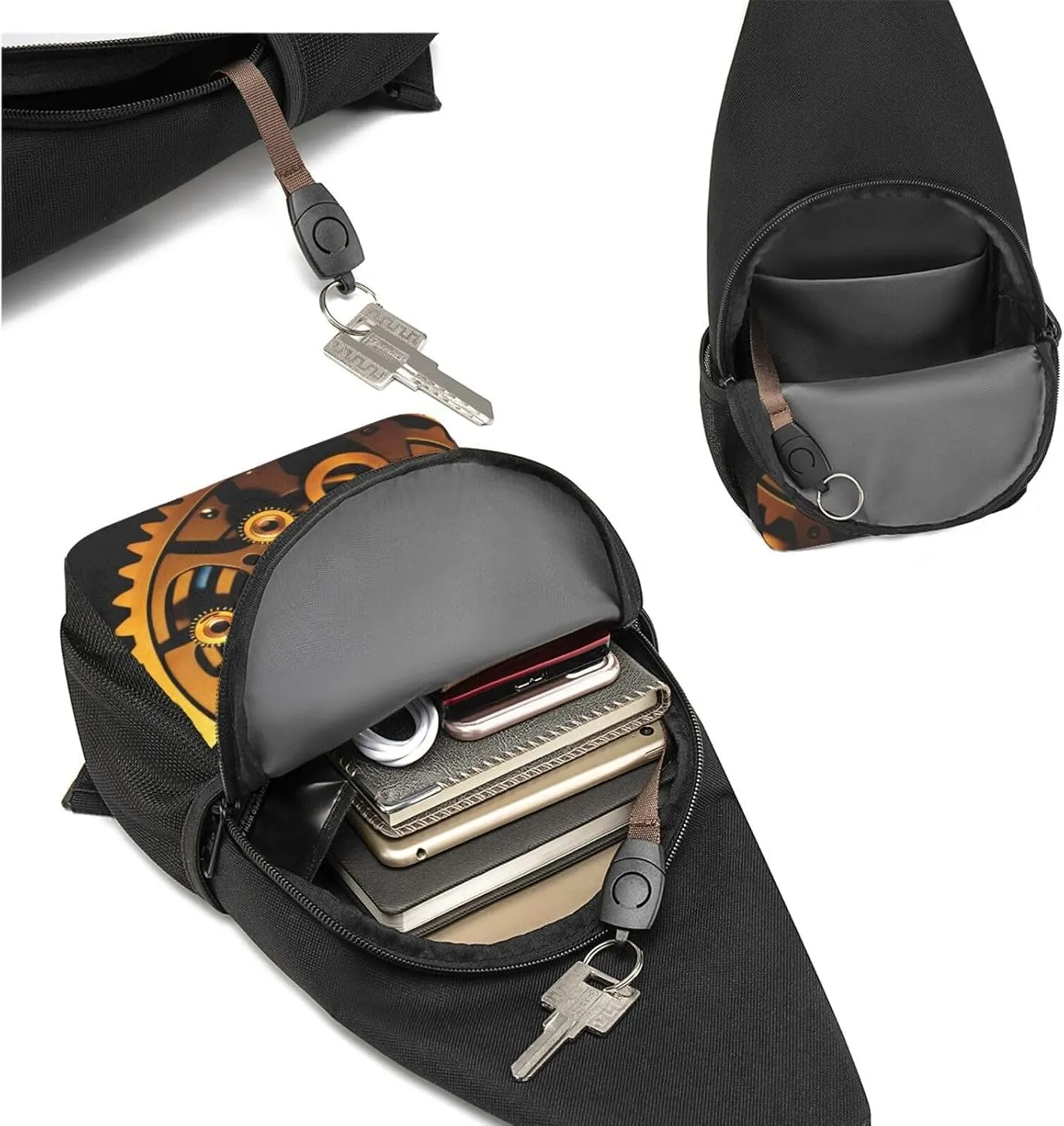 Mechanical Gold Disc Sling Bags For Man And Women Crossbody Chest Bag Shoulder Bag For Casual Sport Daypack