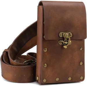 Medieval Belt Pouch Vintage Leather Waist Bag for Cellphone Holder Pirate Belt Purse Pocket Casual Hiking Renaissance Faire Costume Props Wallet brown