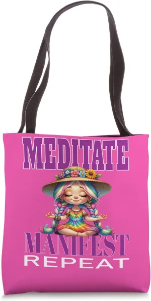 Meditate Manifest Repeat Yoga Believer Meditation Namaste Tote Bag