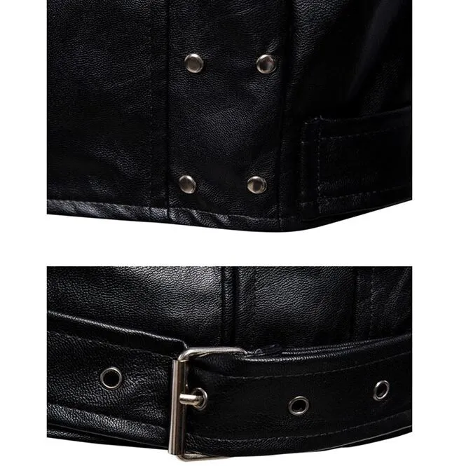 Men Motorcycle Jacket Gothic Black Leather Jacket Multi-Zip Biker Jacket
