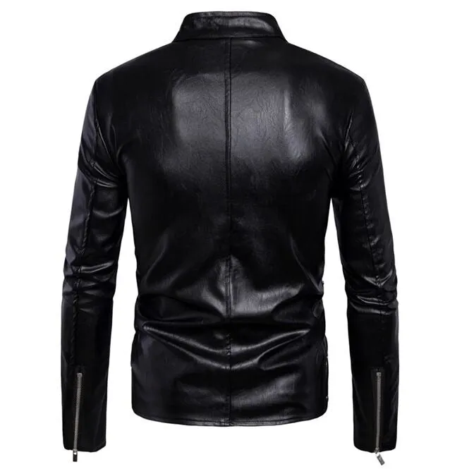 Men Motorcycle Jacket Gothic Black Leather Jacket Multi-Zip Biker Jacket