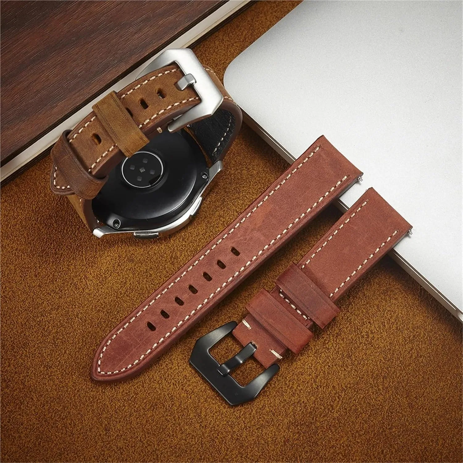 Men Watch Leather Straps 20 22 24mm Vintage Matte Leather Watch Band Strap Women Stainless Steel Buckl